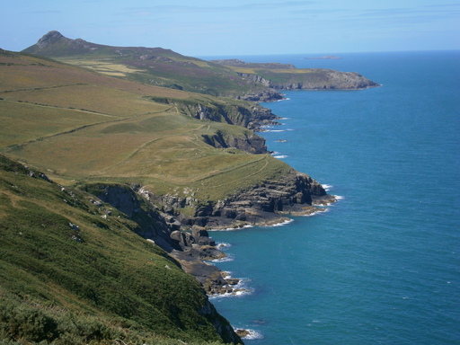 Whitesands bay to the left, Ramsey Island to the right