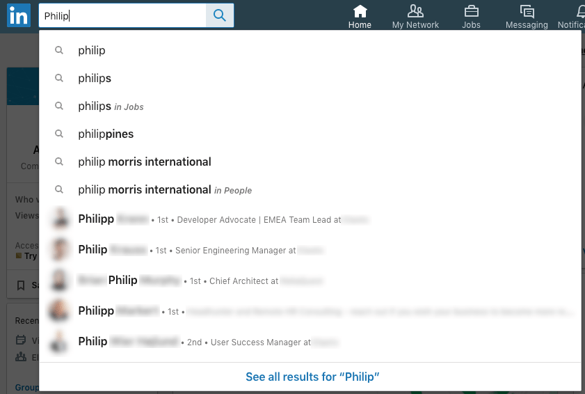 Linked In Search Response for Philip