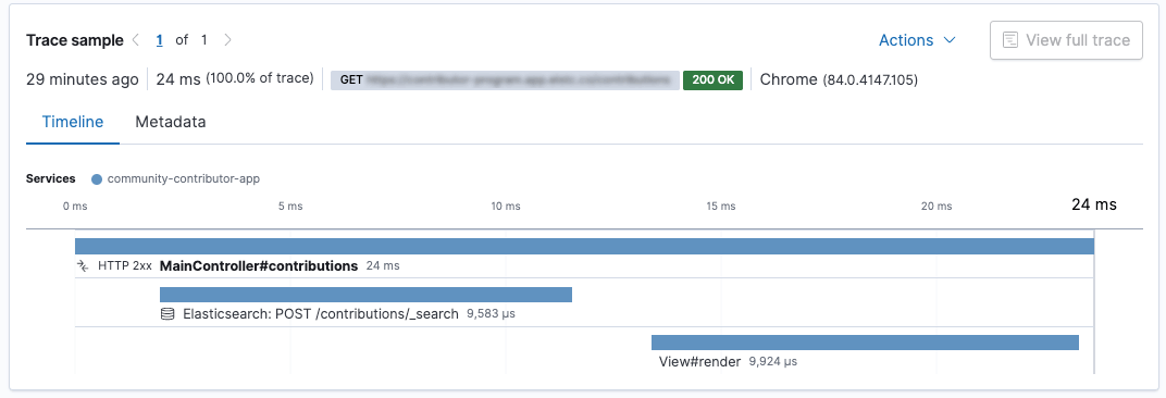 Transaction detail with several spans