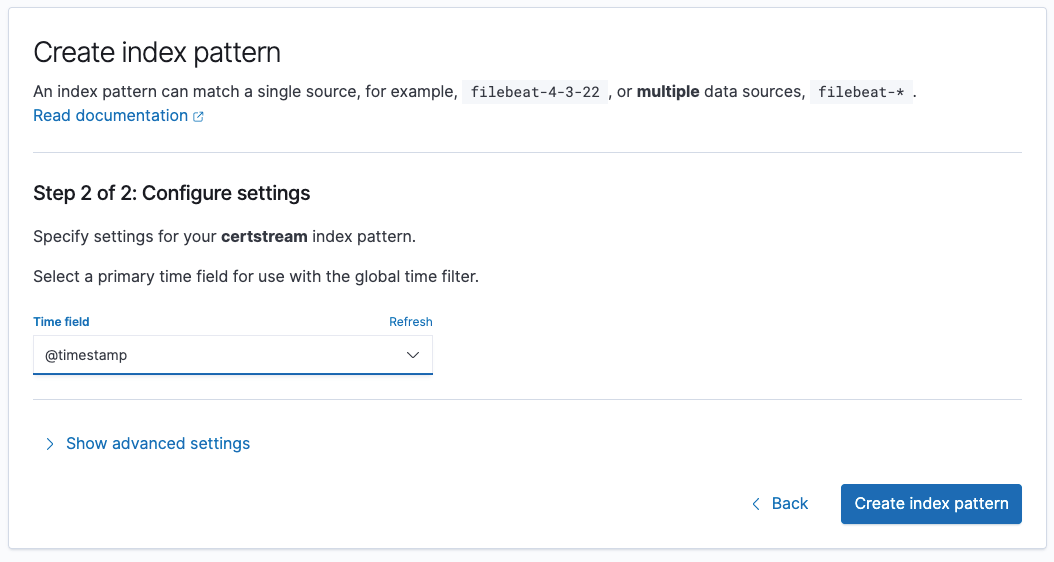 Create Index Pattern - Timestamp